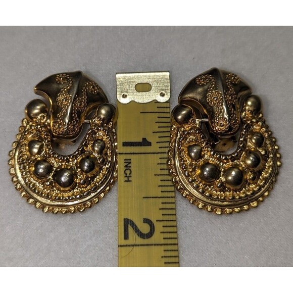 Door Knocker Earrings Bold Gold Tone Vintage - Picture 8 of 8